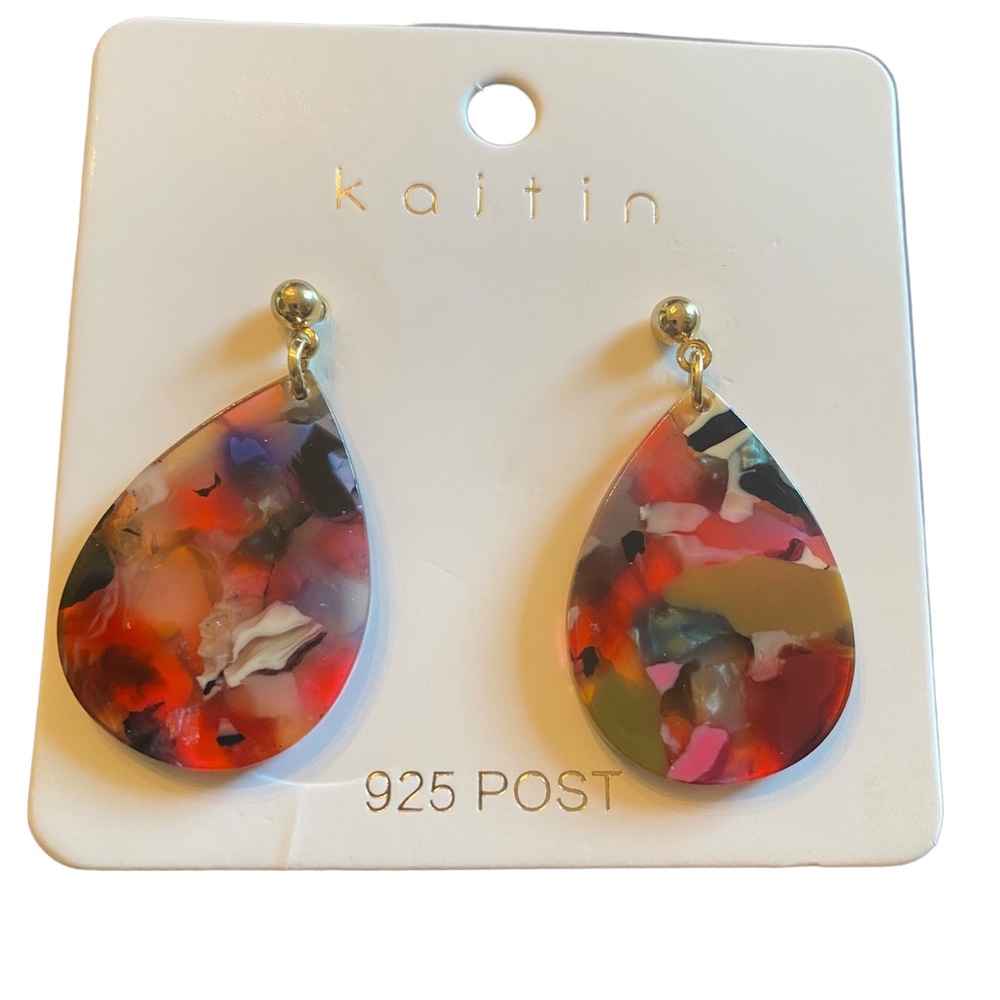 Color Splattered Acrylic Teardrop Shaped Earrings - Picture 3 of 6